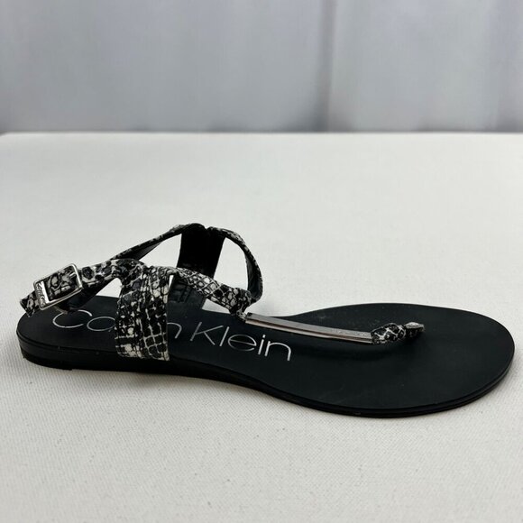 Calvin Klein Women's Snake Print Samira Ankle Buckle Sandals Black/White 6.5 - Picture 5 of 9